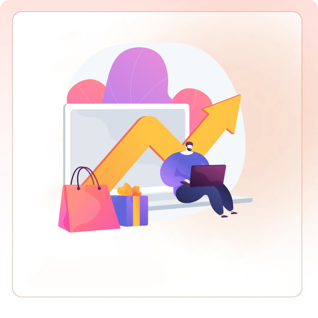 Person analyzing marketing growth with laptop and upward graph, symbolizing market attribution.