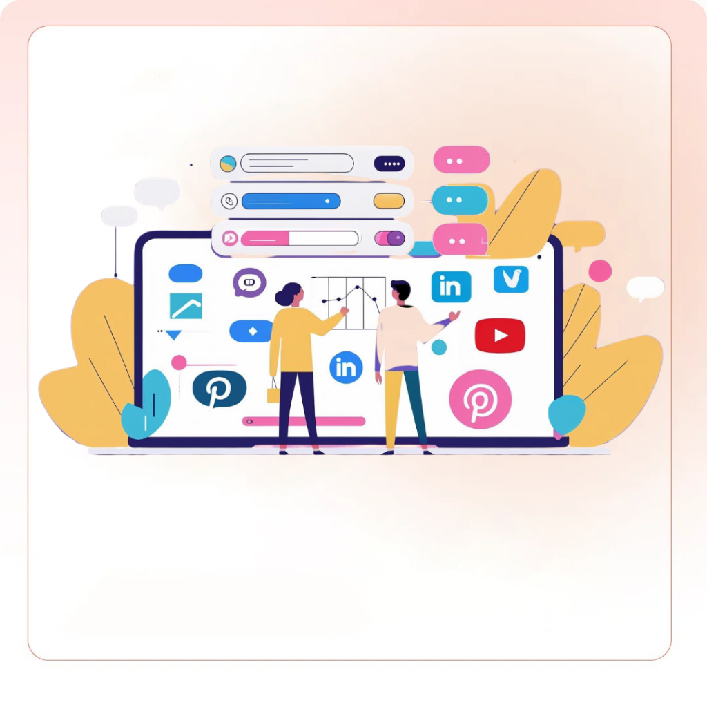 Illustration showing vertical search platforms like YouTube, Pinterest, LinkedIn, and more on a digital interface, representing the rise of specialized search engines in 2025.